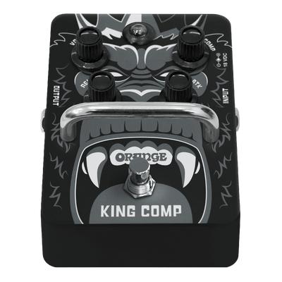 Orange King Comp compressor pedal with knobs for studio-style dynamics and low noise.