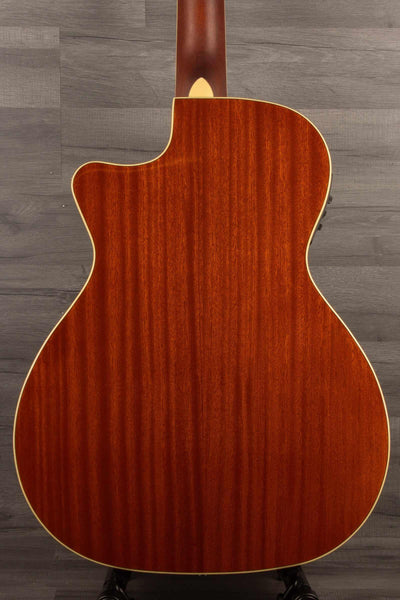 Fender Kingman™ Bass, Walnut Fingerboard, Black Pickguard, Shaded Edge Burst back view showcasing rich wood grain.