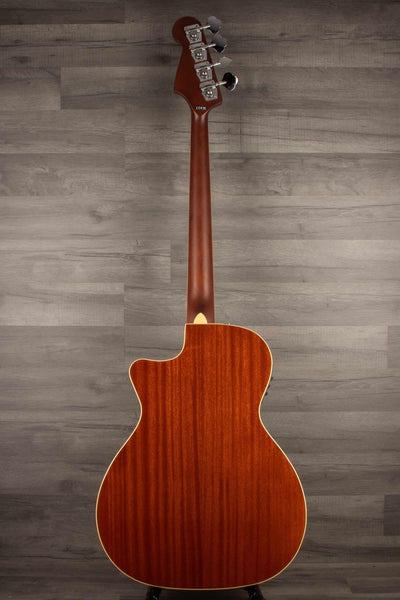 Fender Kingman™ Bass, Walnut Fingerboard, Black Pickguard, Shaded Edge Burst back view showcasing sapele body and smooth design