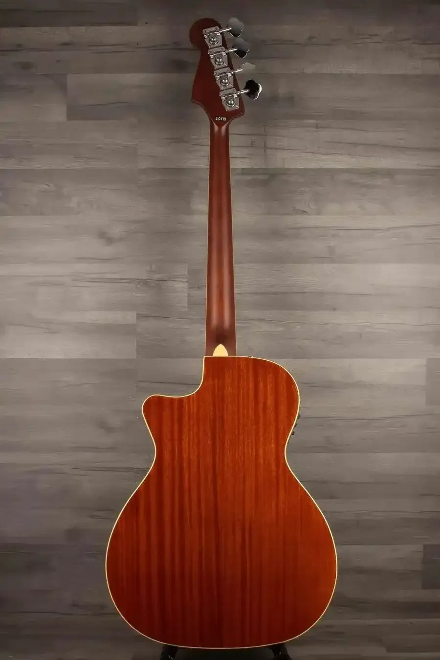Fender Kingman™ Bass, Walnut Fingerboard, Black Pickguard, Shaded Edge Burst back view showcasing sapele body and smooth design