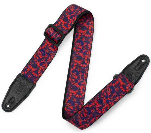 Levy's Skull Polyester Guitar Strap - Purple & Red Skulls
