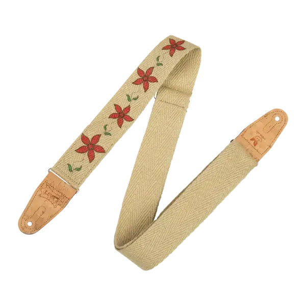 Levy's Hemp Series guitar strap featuring a Flowering Vine design, made from strong hemp fibers.