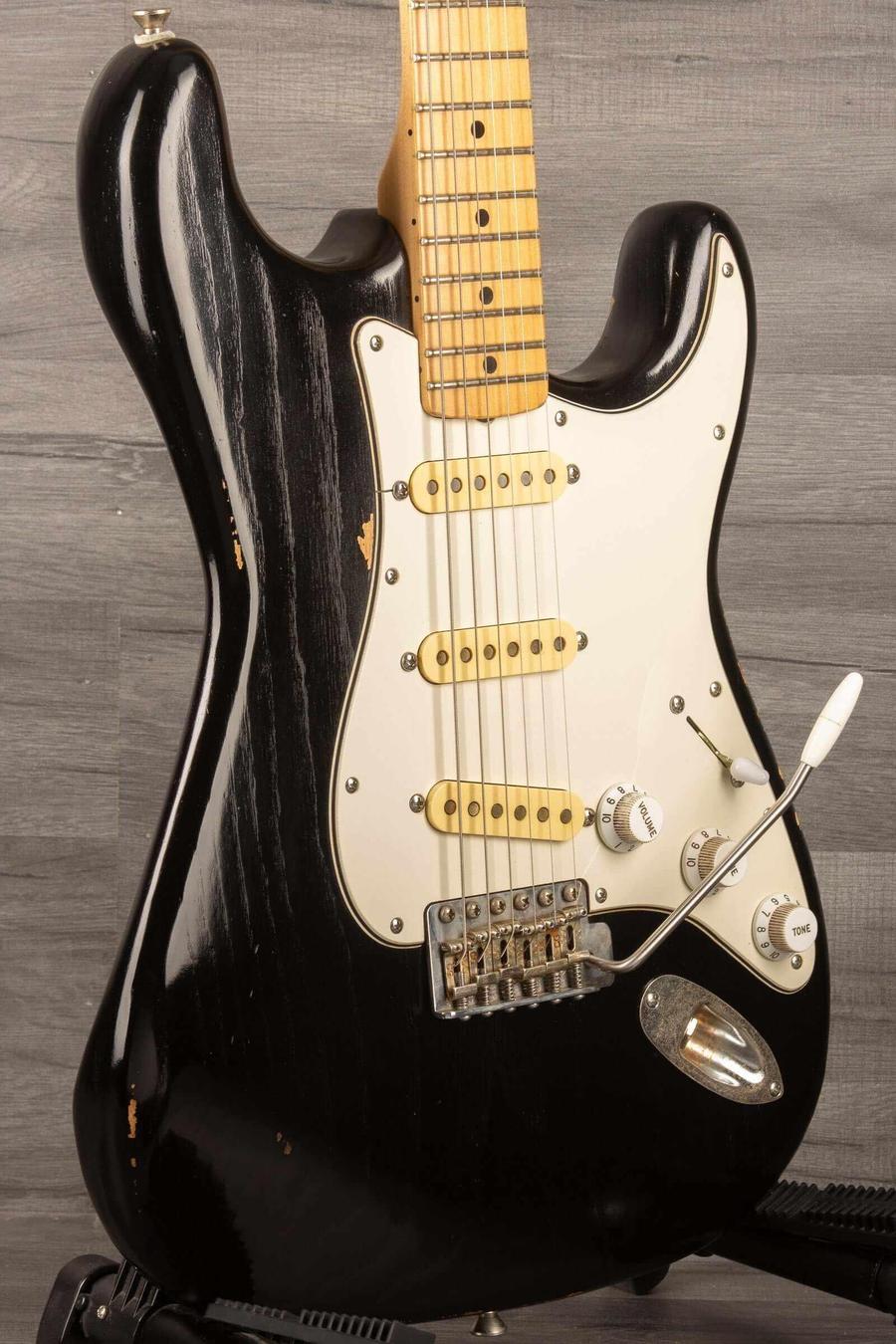 USED - Road Worn Partscaster Stratocaster Black with Roasted Ash body and vintage pickups.