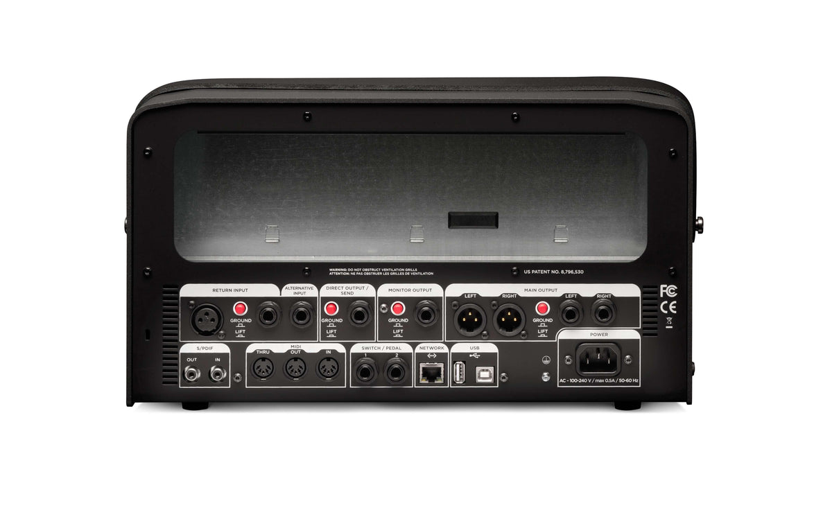 Back view of Kemper PROFILER PowerHead™ MK 2 showcasing input and output connections for versatile setup.