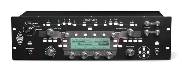 Kemper PROFILER™ Powered Rack Guitar Amp MKII front view showcasing knobs and displays.