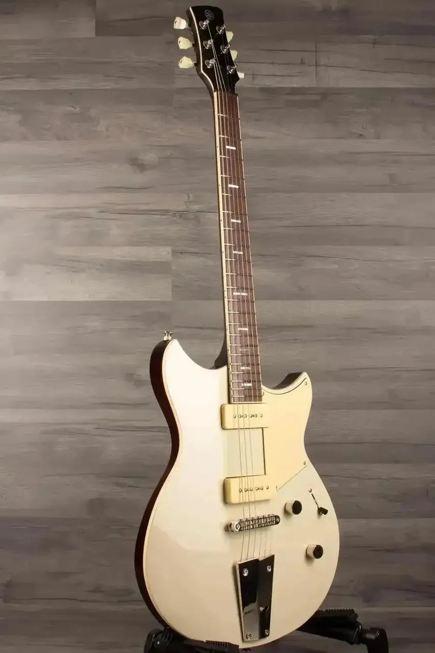 Yamaha RSS02T Revstar - Vintage White electric guitar showcasing a striking body design and P90 pickups.