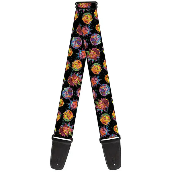 Buckle Down Rick and Morty Vaporwave Expressions Guitar Strap - MusicStreet