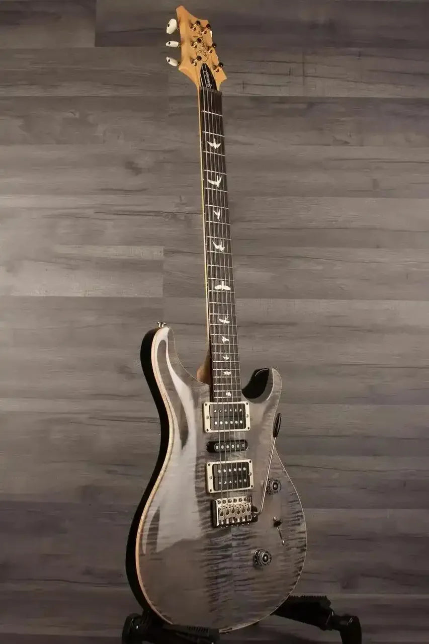 PRS CE 24 2025 Faded Grey Black electric guitar with sleek body design and 24 frets on display.