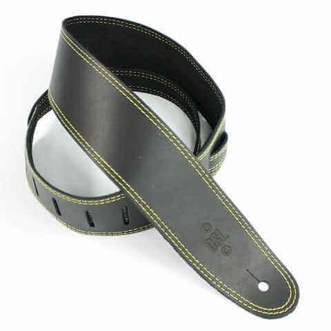DSL SGE25-15-10 2.5″ Single Ply Guitar Strap - Saddle Black/Yellow Stitch