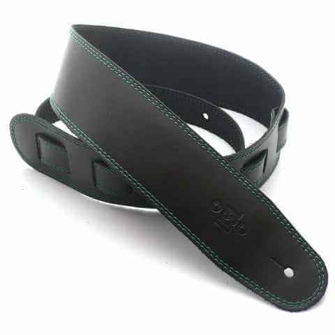 DSL SGE25-15-7 2.5″ Single Ply Guitar Strap - Saddle Black/Green Stitch
