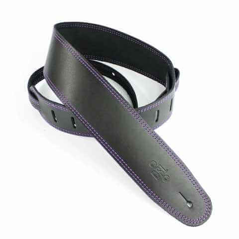 Dsl Sge Guitar Strap 2.5 Inch Wide Black Leather With Purple Stich - MusicStreet