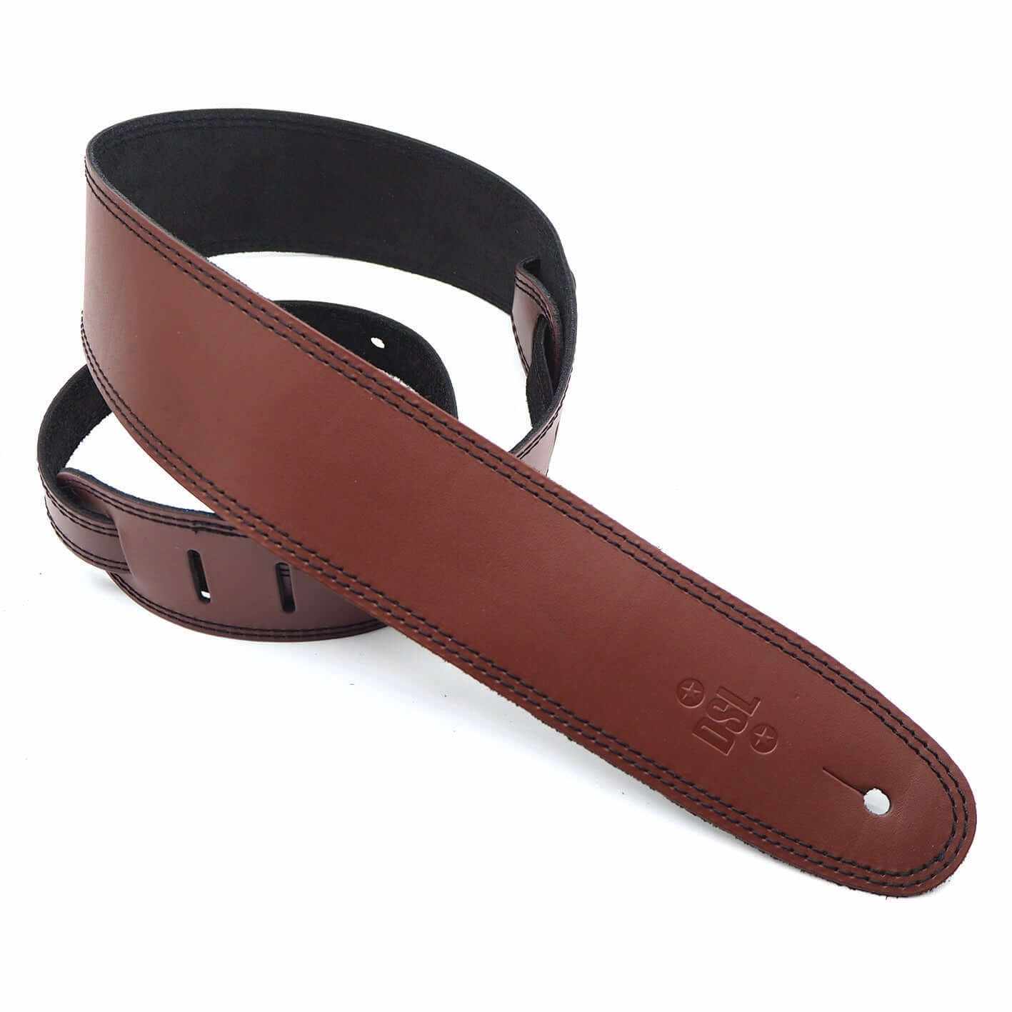 Dsl Sge Guitar Strap 2.5 Inch Wide Tan Leather With Black Stitch - MusicStreet