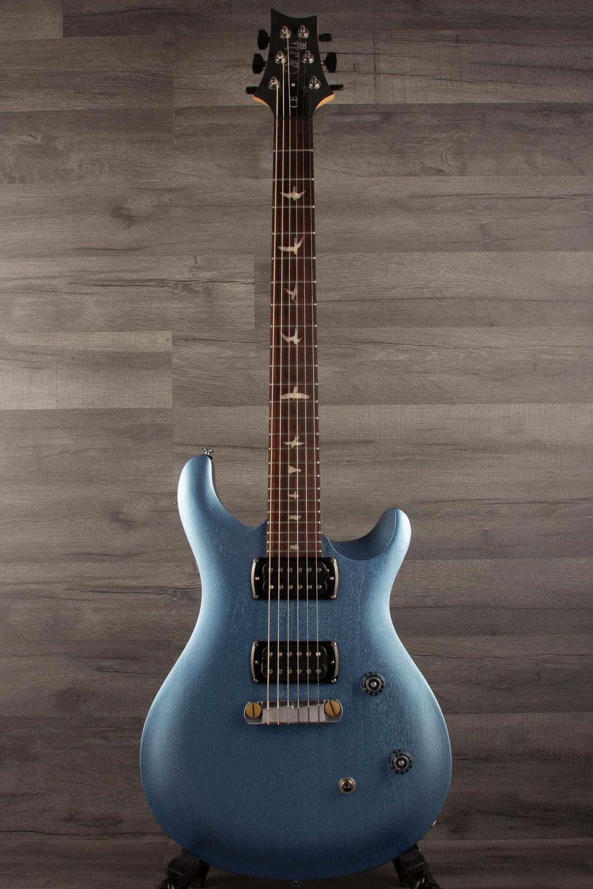 PRS SE CE24 Standard Stoptail in Ice Blue Metallic with a satin finish and sleek design.