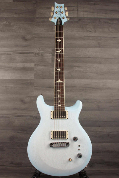 PRS - S2 Mira 594 Satin Cloudburst electric guitar in a cool satin blue finish, showcasing its unique design.