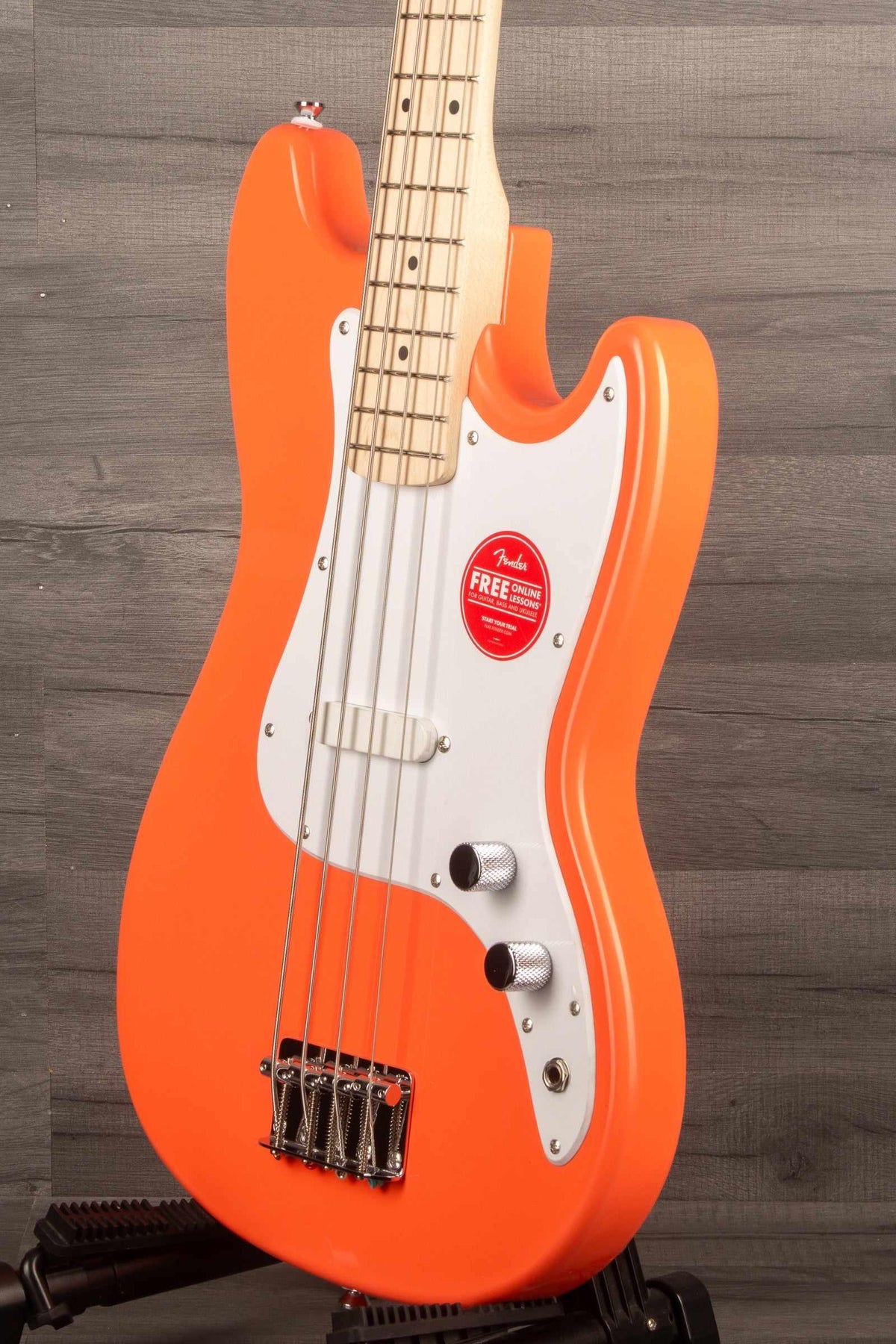 Squier Sonic® Bronco™ Bass, Maple Fingerboard, White Pickguard, Tahitian Coral - MusicStreet