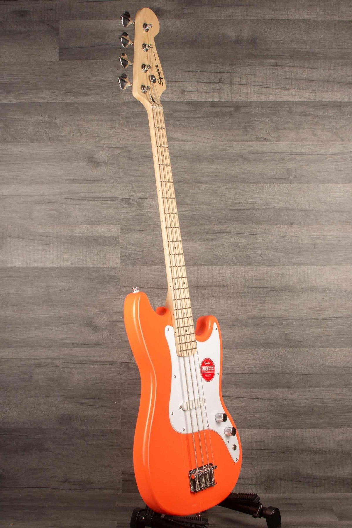 Squier Sonic® Bronco™ Bass, Maple Fingerboard, White Pickguard, Tahitian Coral - MusicStreet