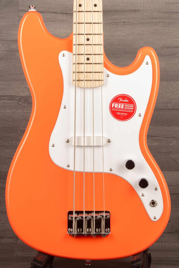 Squier Sonic® Bronco™ Bass, Maple Fingerboard, White Pickguard, Tahitian Coral - MusicStreet