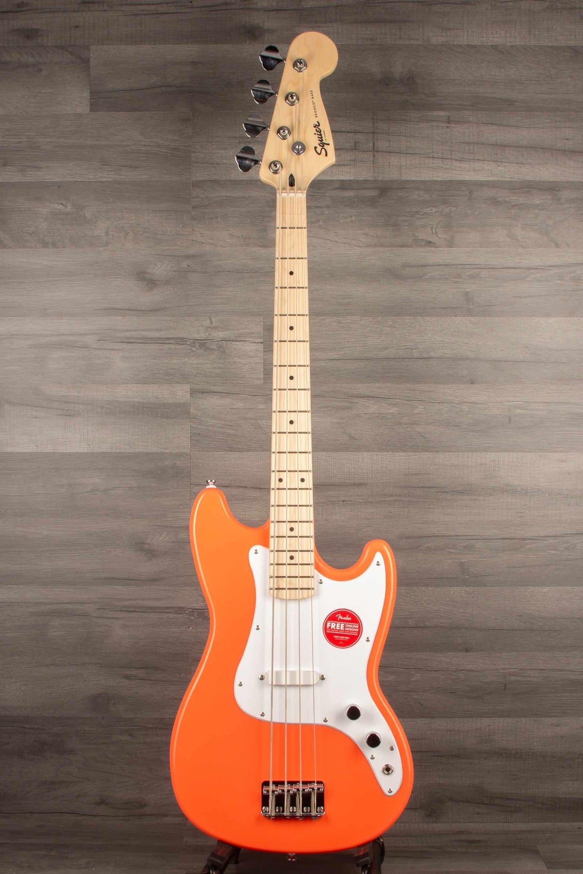Squier Sonic® Bronco™ Bass, Maple Fingerboard, White Pickguard, Tahitian Coral - MusicStreet