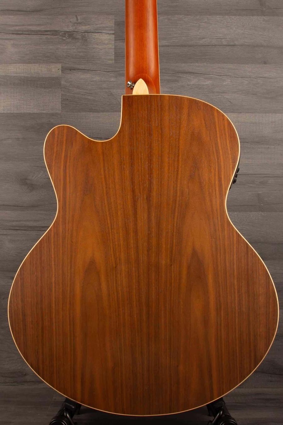 Back view of Tanglewood TRPROABBW Acoustic - Bass Guitar showcasing the Black Walnut body.