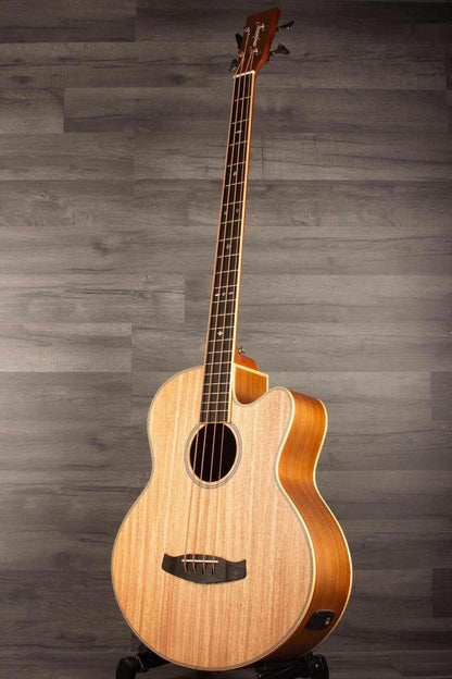 Tanglewood TRPROABBW Acoustic - Bass Guitar showcasing natural wood finish and unique design features.