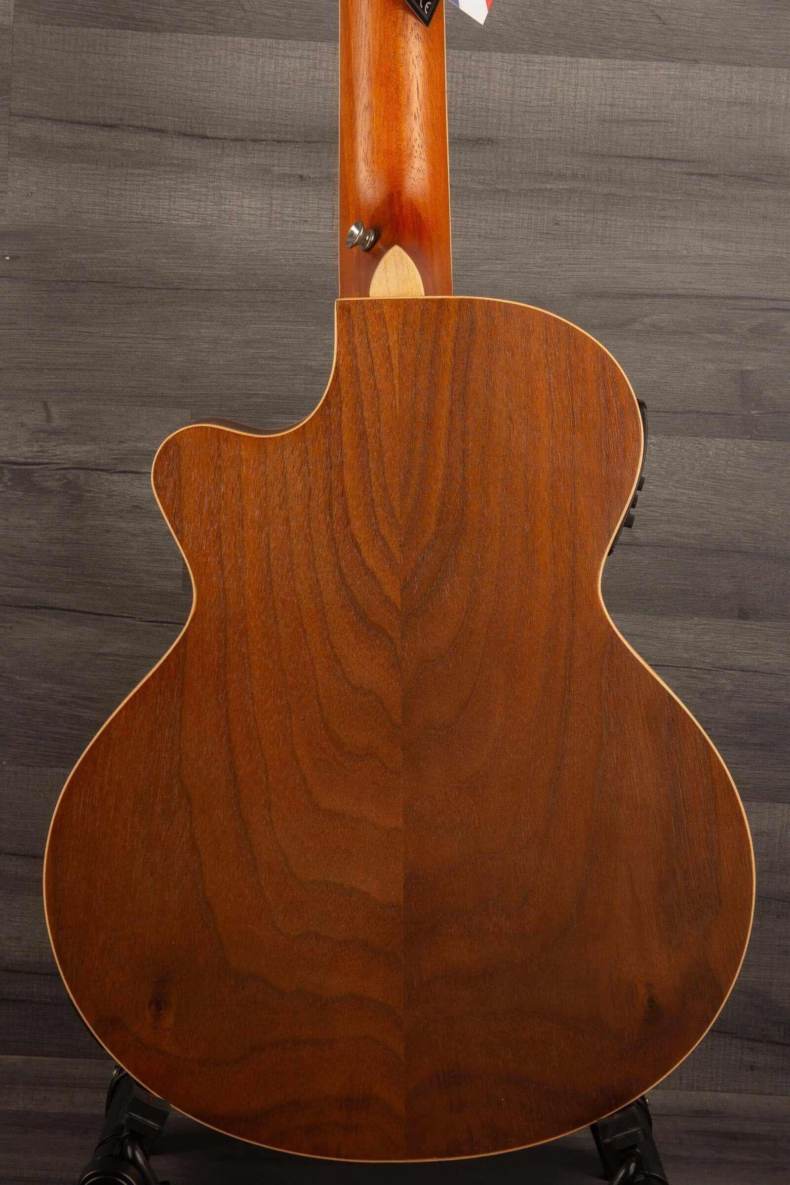 Back view of the Tanglewood DBT-TCEBW showcasing its beautiful wood grain.