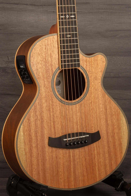 Tanglewood DBT-TCEBW Travel Super Folk Electro Acoustic guitar front view with wood finish