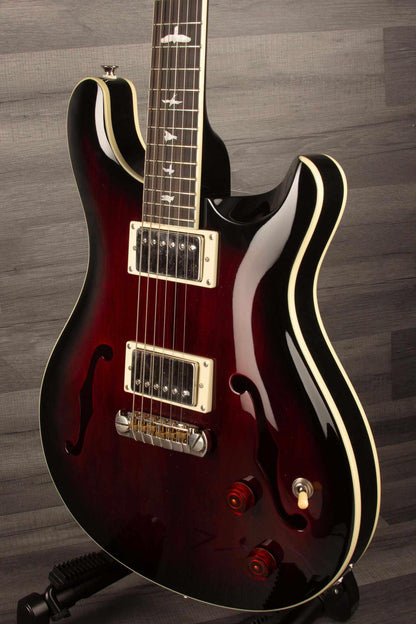 USED - PRS SE Hollowbody Standard Fire Red Burst guitar with mahogany body and 58/15 "S" pickups.