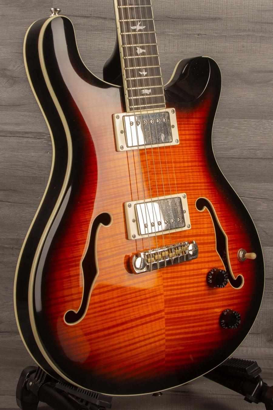 USED PRS SE Hollowbody II Electric Guitar - Tricolour Sunburst featuring flamed maple and hollow construction.