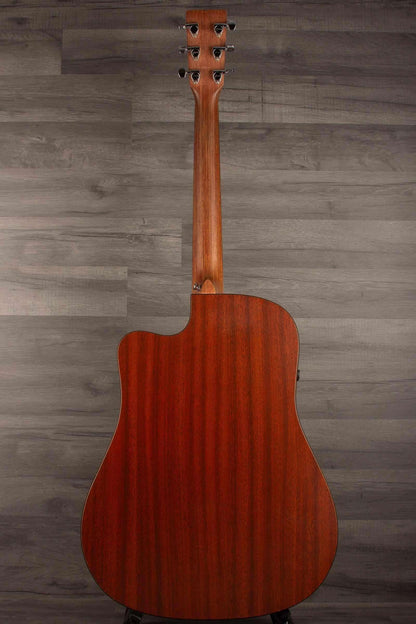 USED - Martin - DCPA5 Performing Artist Dreadnought inc hard case back view showcasing mahogany-patterned HPL.