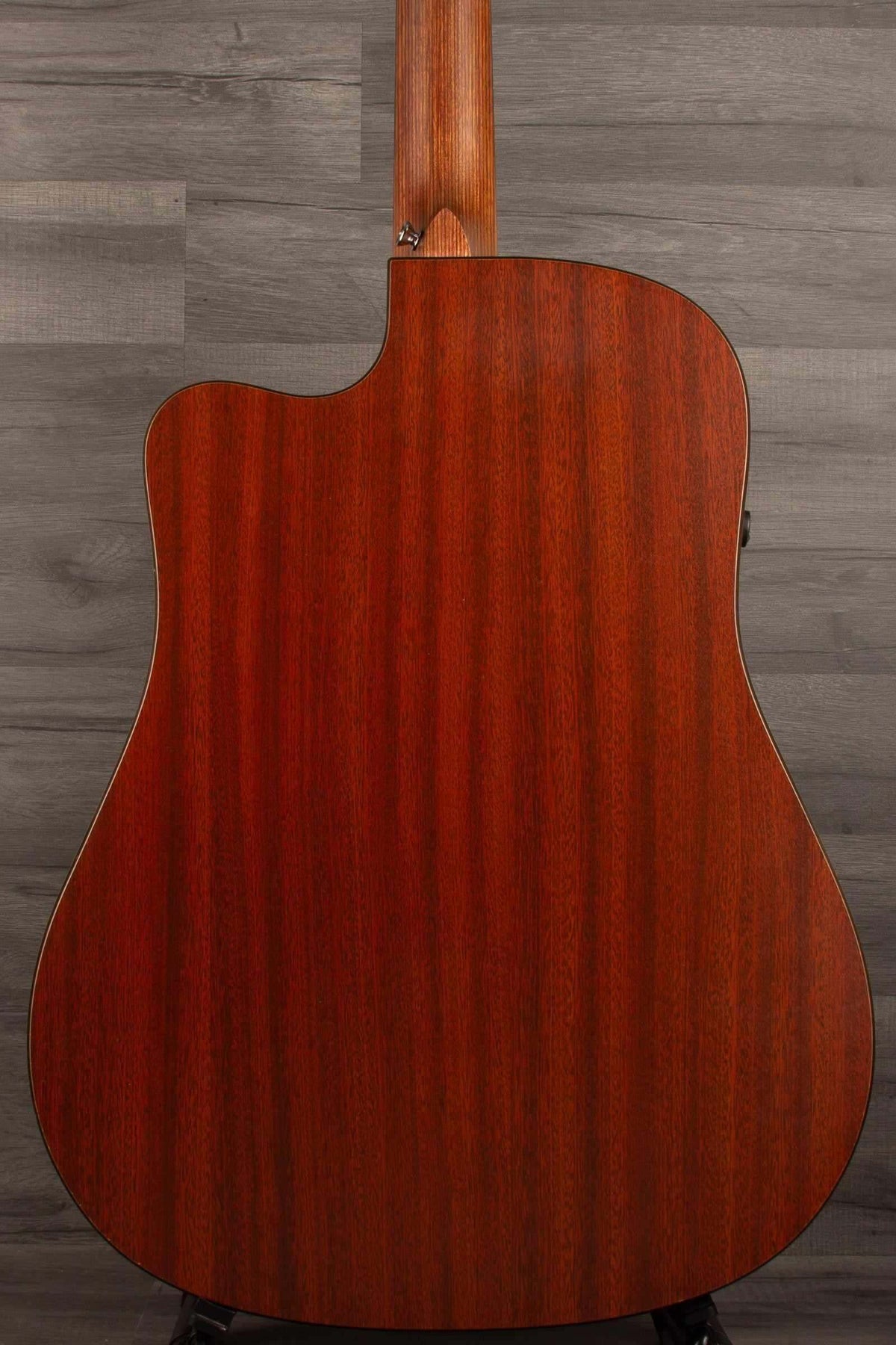 USED - Martin - DCPA5 Performing Artist Dreadnought inc hard case back view showcasing mahogany-patterned HPL.