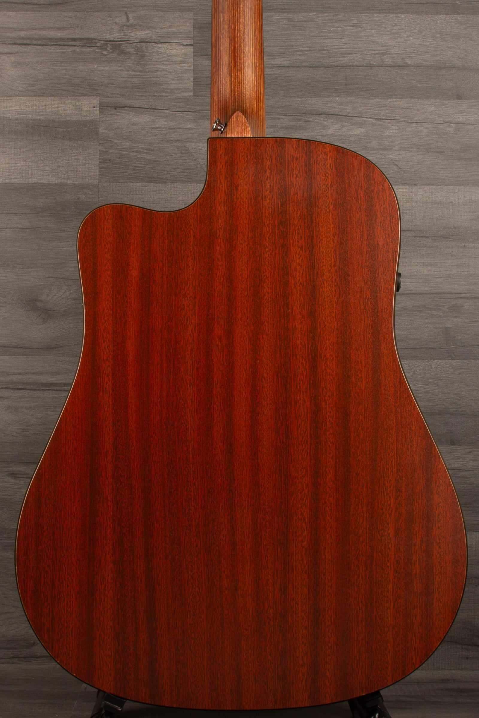 USED - Martin - DCPA5 Performing Artist Dreadnought inc hard case back view showcasing mahogany-patterned HPL.