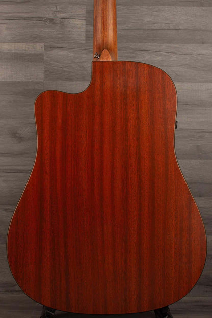 USED - Martin - DCPA5 Performing Artist Dreadnought inc hard case back view showcasing mahogany-patterned HPL.