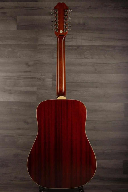 USED Epiphone DR-212 - Natural back view showing smooth mahogany body and detailed craftsmanship.