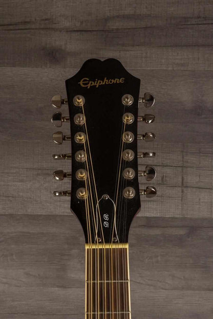 USED Epiphone DR-212 - Natural headstock with tuning machines and strings in excellent condition