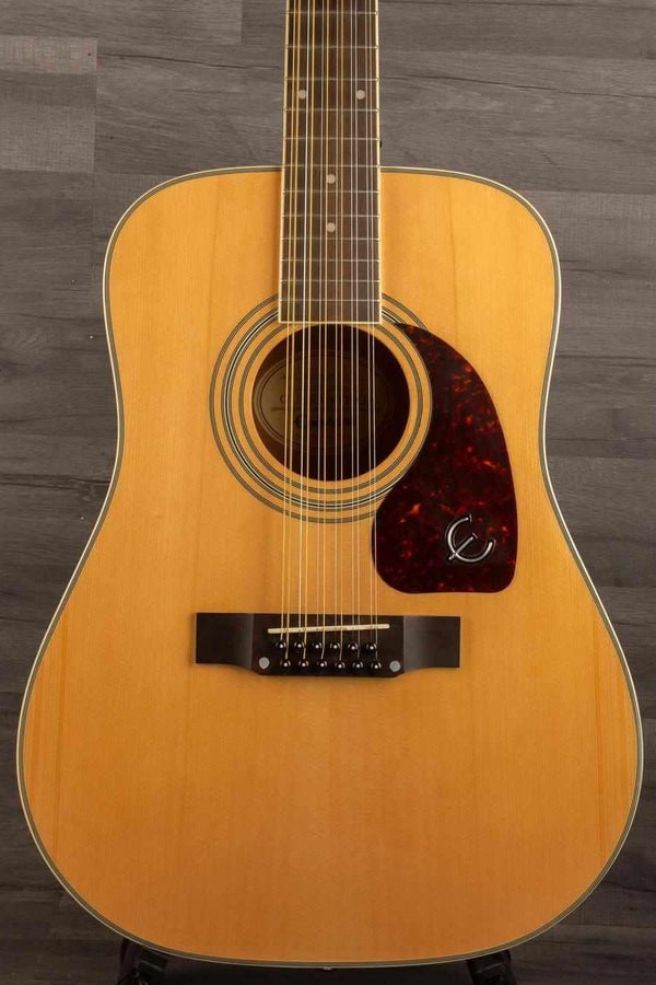 USED Epiphone DR-212 - Natural guitar showcasing spruce top and tortoise imitation pickguard.
