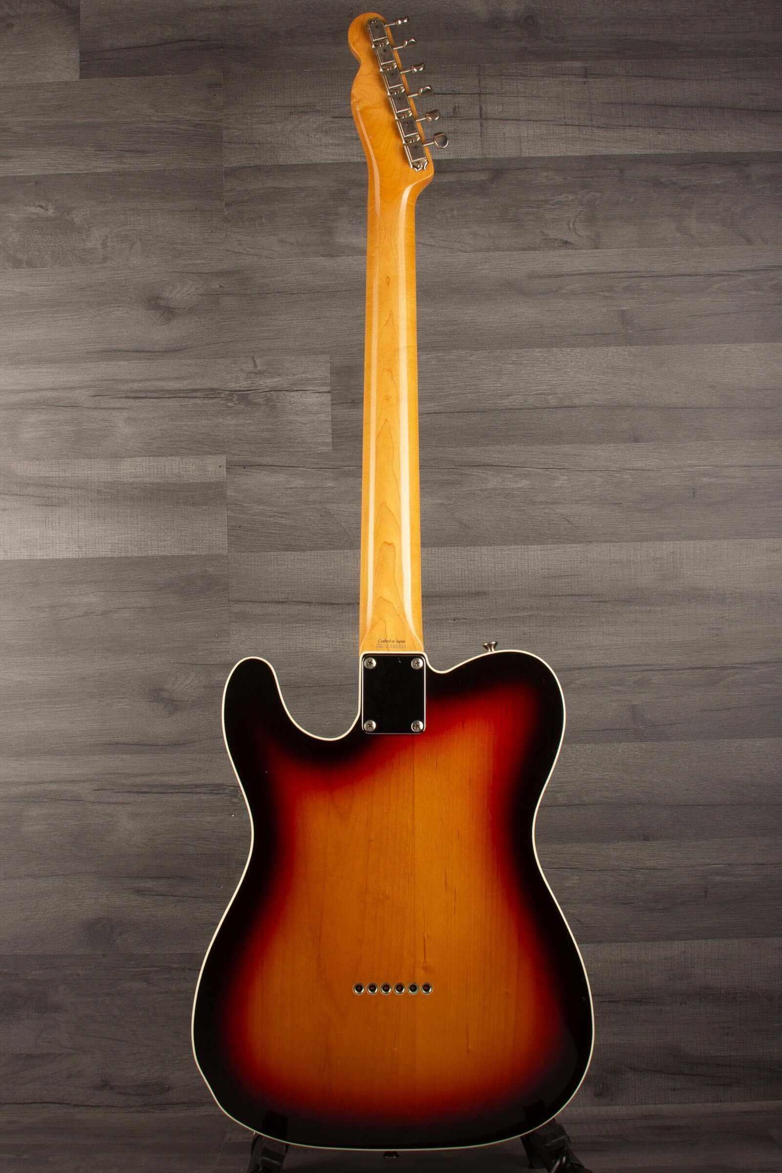 USED - Fender Japanese 62 telecaster custom guitar back view in 3 Tone Sunburst with satin neck finish.