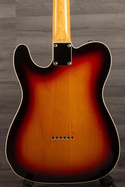 USED - Fender Japanese 62 telecaster custom body view in 3 tone sunburst with Lollar loaded inc Fender custom shop gig bag.