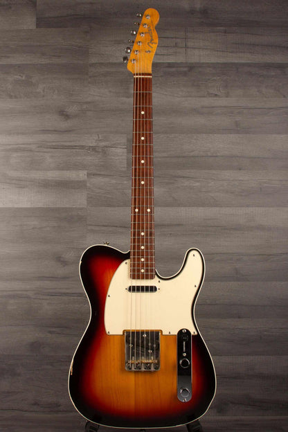 Fender Japanese Traditional II 51 Nocaster used guitar in 3-tone sunburst finish on a wooden background.