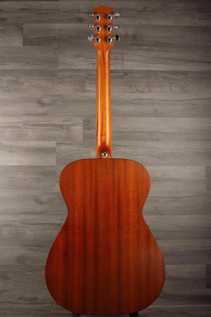 Back view of a used Maton M808 guitar showing its beautiful wood grain with a polished finish.
