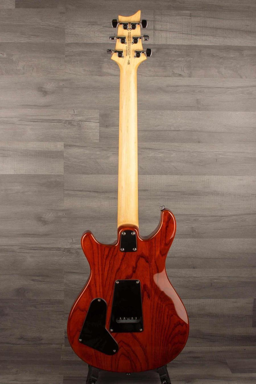 USED - PRS SE - Swamp Ash Special - Vintage Sunburst guitar back view showcasing the swamp ash body and maple neck.