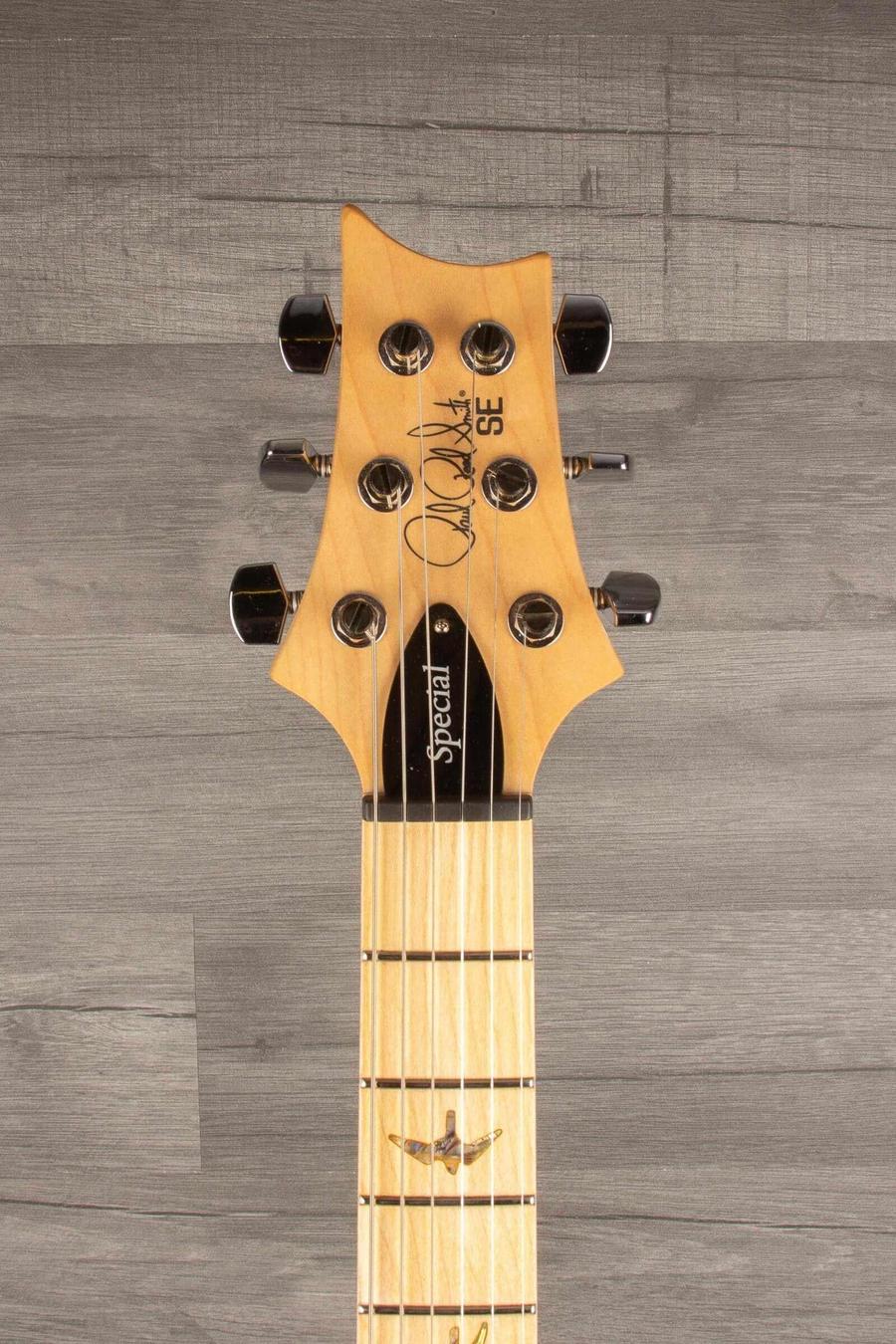 USED - PRS SE - Swamp Ash Special - Vintage Sunburst guitar headstock with upgraded locking tuners and maple neck.