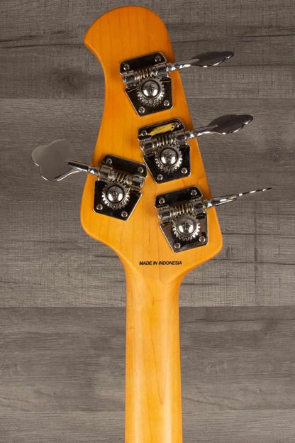 USED - Sterling by Music Man Stingray Ray24 Bass Guitar - Toluca Lake Blue headstock with tuning pegs