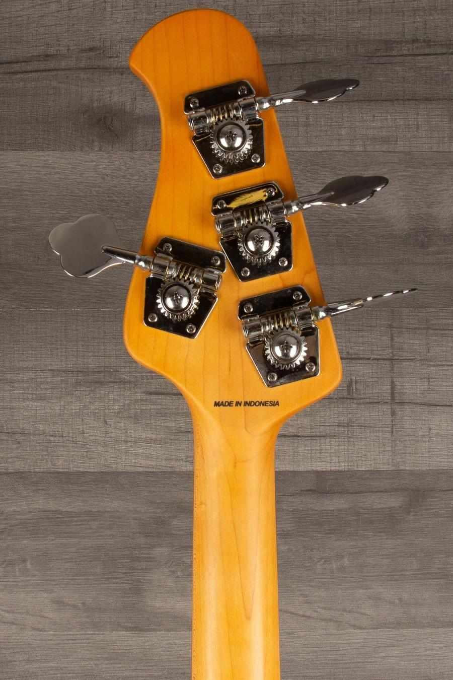 USED - Sterling by Music Man Stingray Ray24 Bass Guitar - Toluca Lake Blue headstock with tuning pegs