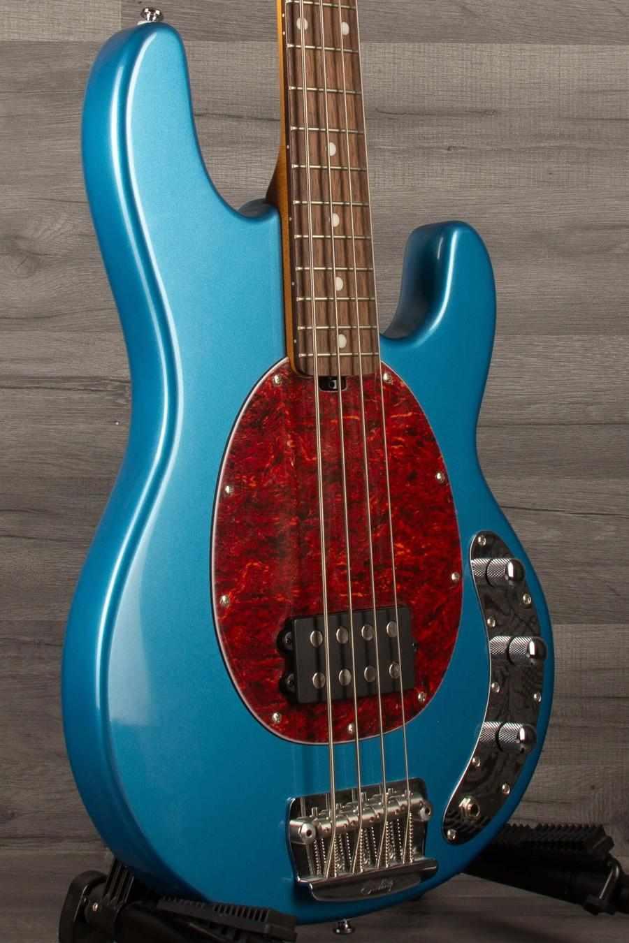 USED - Sterling by Music Man Stingray Ray24 Bass Guitar - Toluca Lake Blue close-up of body and control knobs
