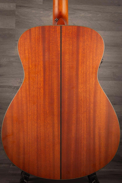 Back view of a Yamaha FSX3 II guitar showcasing its mahogany body and beautiful grain.