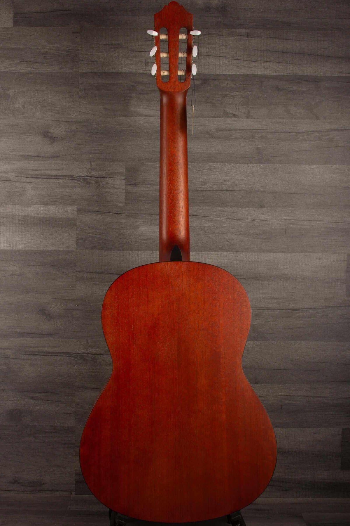 Yamaha CG122MS classical guitar back view showcasing the quality of an affordable classical guitar.