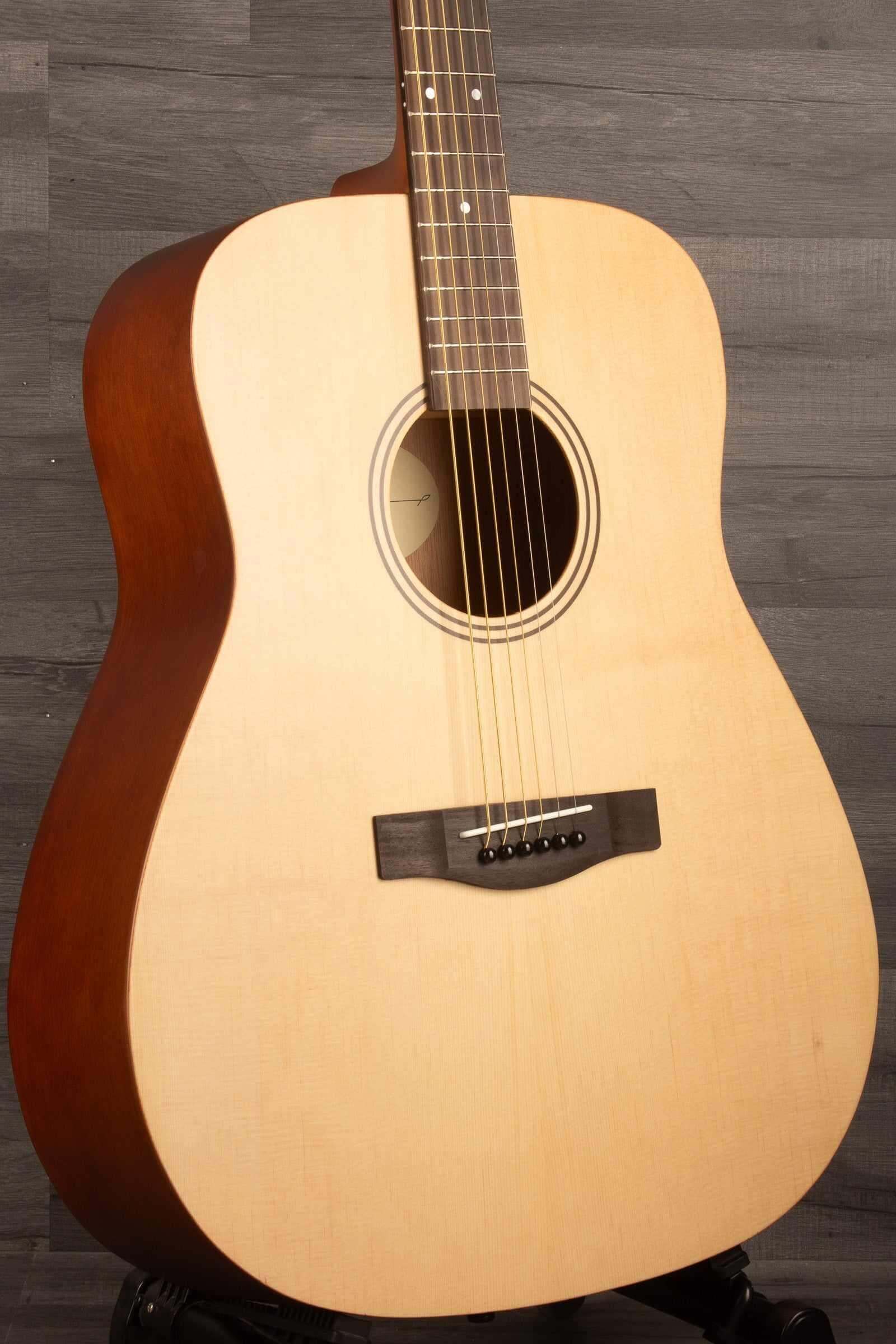 Yamaha F400 Natural Satin acoustic guitar with natural wood finish and traditional dreadnought body shape.
