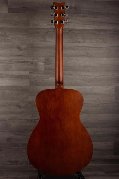 Back view of Yamaha FS400 Natural Satin acoustic guitar showcasing its smooth finish and concert body design.