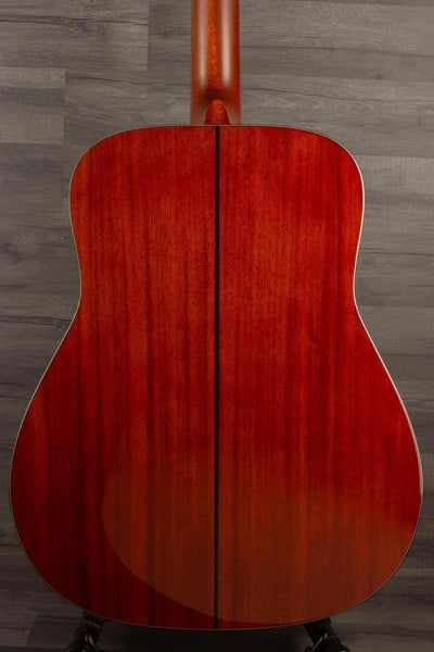 Back view of Yamaha FG5G - Acoustic Guitar showcasing its beautiful African mahogany body.