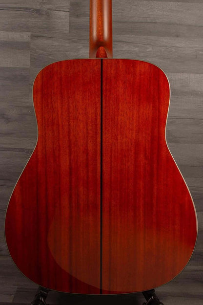 Back view of Yamaha FG5G - Acoustic Guitar showcasing its beautiful African mahogany body.